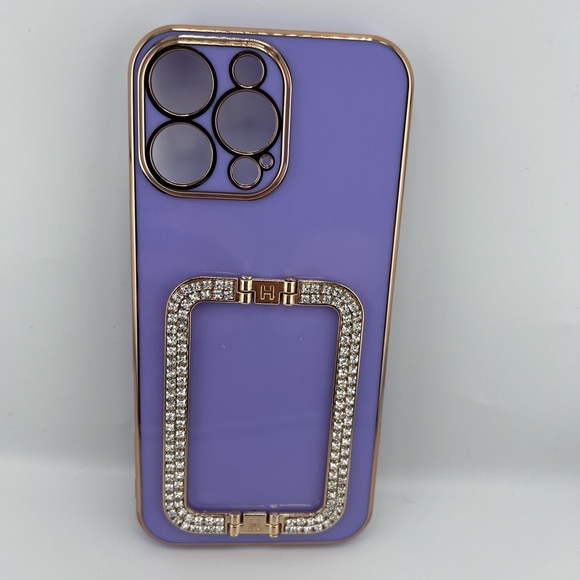 Luxury Purple & Gold Rhinestone Case with Ring Stand - iPhone 16 Pro Max - Picture 1 of 6